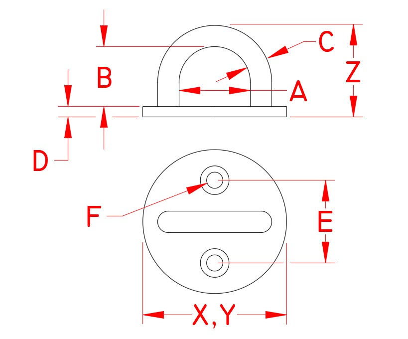 Stainless Steel Round Pad Eye, S3707-0005, S3707-0006, S3707-0008, Line Drawing